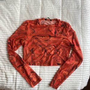 SHEIN mesh orange and black long-sleeve